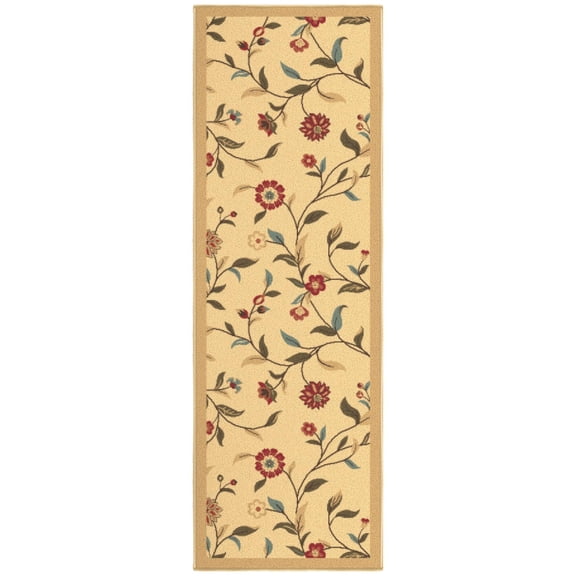 Ottomanson Floral Bathroom Runner Rug 20" x 53" - Non Slip Low Pile Carpet, Beige