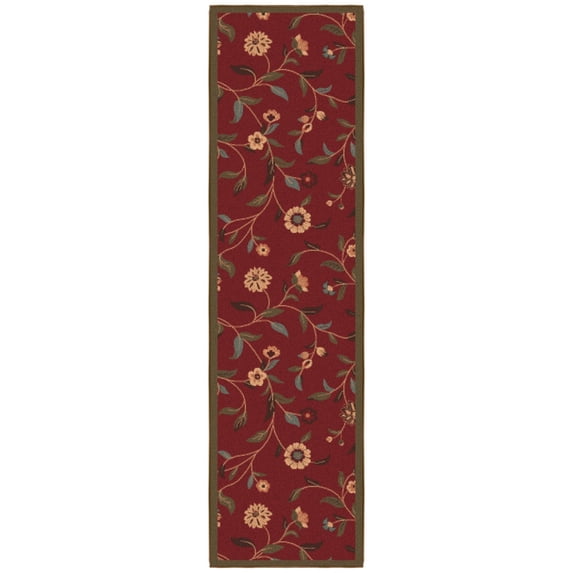Ottomanson Floral Hallway Runner Rug 2'7" x 9'6" - Non Slip Low Pile Carpet, Red