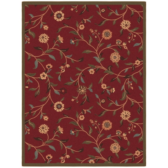 Ottomanson Floral Area Rug 5' x 6'6" - Non Slip Low Pile Carpet, Red