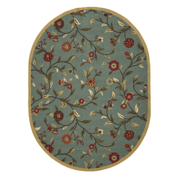Ottomanson Floral Area Rug 5' x 6'6" Oval - Non Slip Low Pile Carpet, Seafoam Green