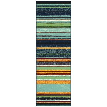 Ottomanson Non-Slip Rubberback Geometric Striped 2x5 Runner Rug For Bedroom, 20" x 59", Multicolor