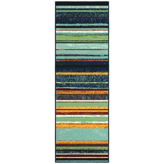 Ottomanson Striped Bathroom Runner Rug 20" x 59" - Non Slip Low Pile Carpet, Multicolor