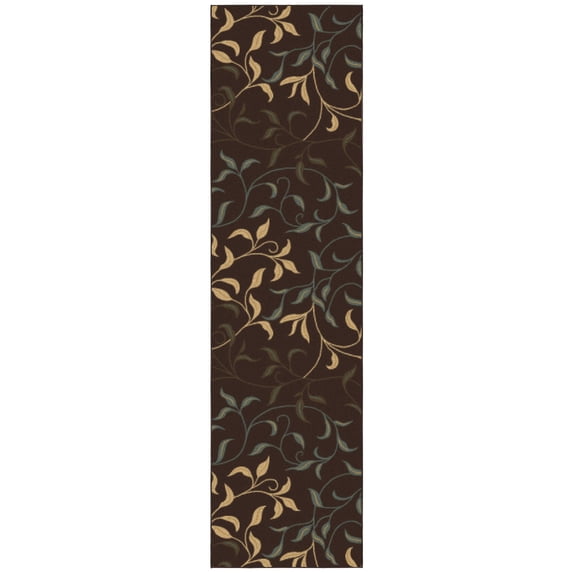 Ottomanson Leaf Hallway Runner Rug 2'7" x 9'10" - Non Slip Low Pile Carpet, Brown