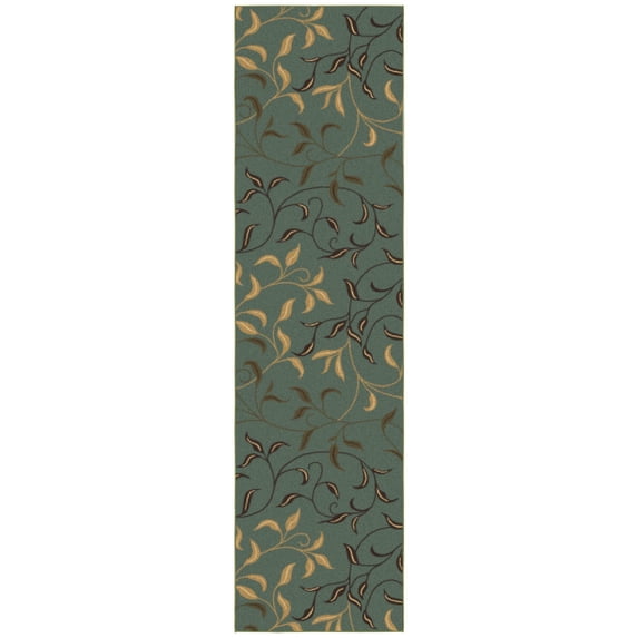 Ottomanson Leaf Hallway Runner Rug 2'7" x 9'10" - Non Slip Low Pile Carpet, Seafoam Green
