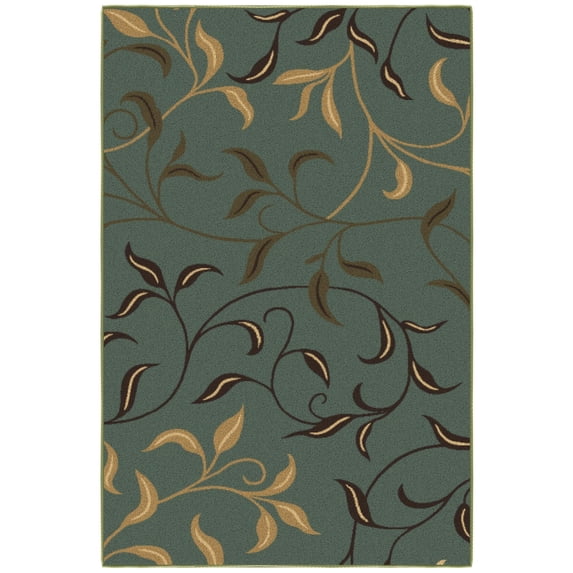 Ottomanson Non-Slip Area Rug for Living Room 3'3" x 5' Durable Low Profile Carpet, Seafoam Green Leaf