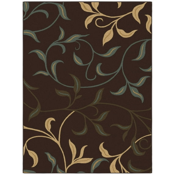 Ottomanson Non-Slip Area Rug for Living Room 5' x 6'6" Durable Low Profile Carpet, Brown Leaf
