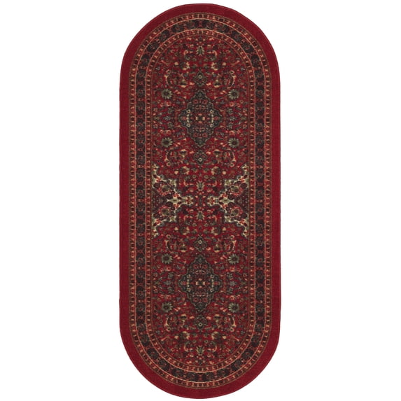 Ottomanson Non-Slip Hallway Runner Rug 20" x 59" Oval Perfect for High Traffic Areas, Red Oriental