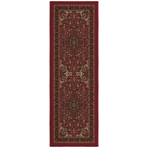 Ottomanson Medallion Bathroom Runner Rug 20" x 53" - Non Slip Low Pile Carpet, Red