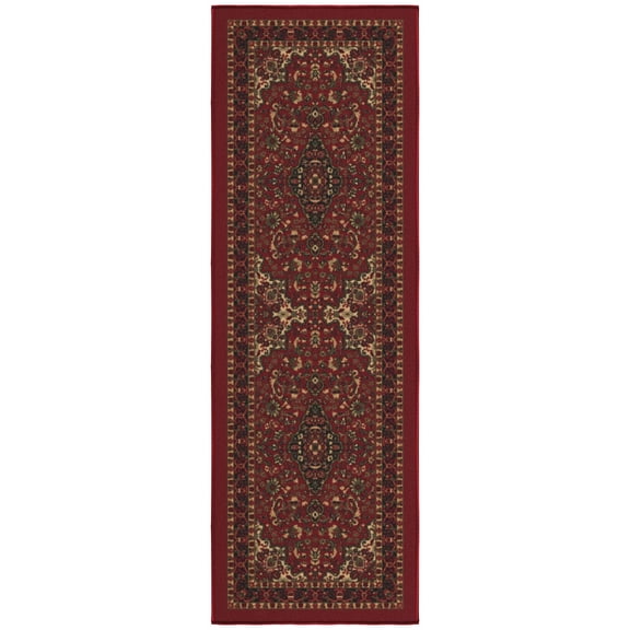 Ottomanson Medallion Bathroom Runner Rug 20" x 53" - Non Slip Low Pile Carpet, Red