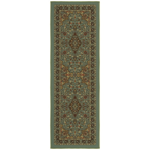 Ottomanson Medallion Bathroom Runner Rug 20" x 59" - Non Slip Low Pile Carpet, Seafoam Green