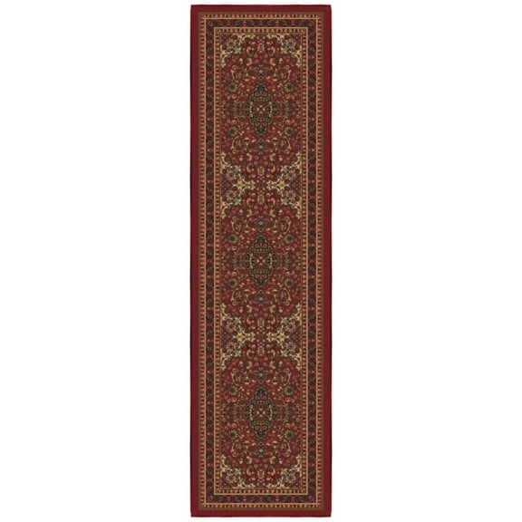 Ottomanson Medallion Kitchen Runner Rug 1'10" x 6' - Non Slip Low Pile Carpet, Red