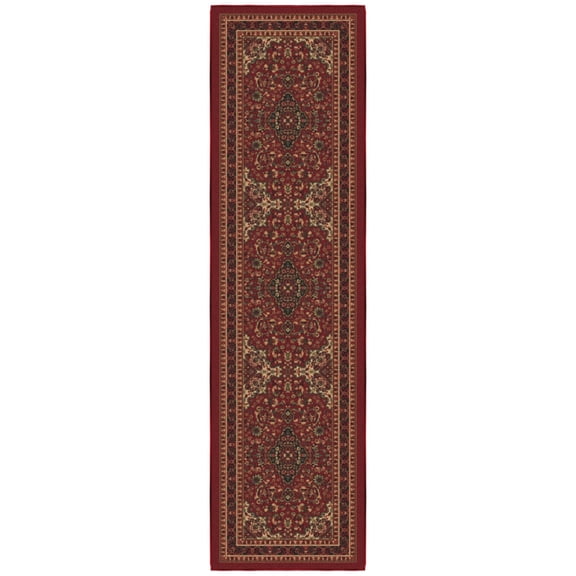 Ottomanson Medallion Kitchen Runner Rug 1'10" x 6' - Non Slip Low Pile Carpet, Red