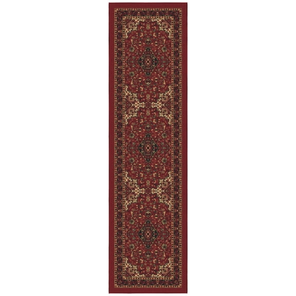 Ottomanson Medallion Hallway Runner Rug 2'7" x 9'6" - Non Slip Low Pile Carpet, Red