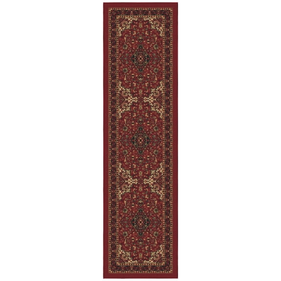 Ottomanson Medallion Hallway Runner Rug 2'7" x 9'6" - Non Slip Low Pile Carpet, Red