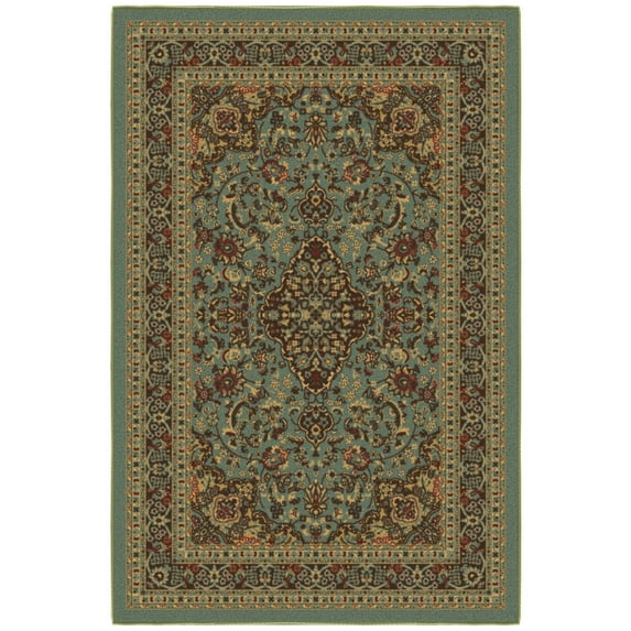 Ottomanson Medallion Area Rug 3'3" x 5' - Non Slip Low Pile Carpet, Seafoam Green