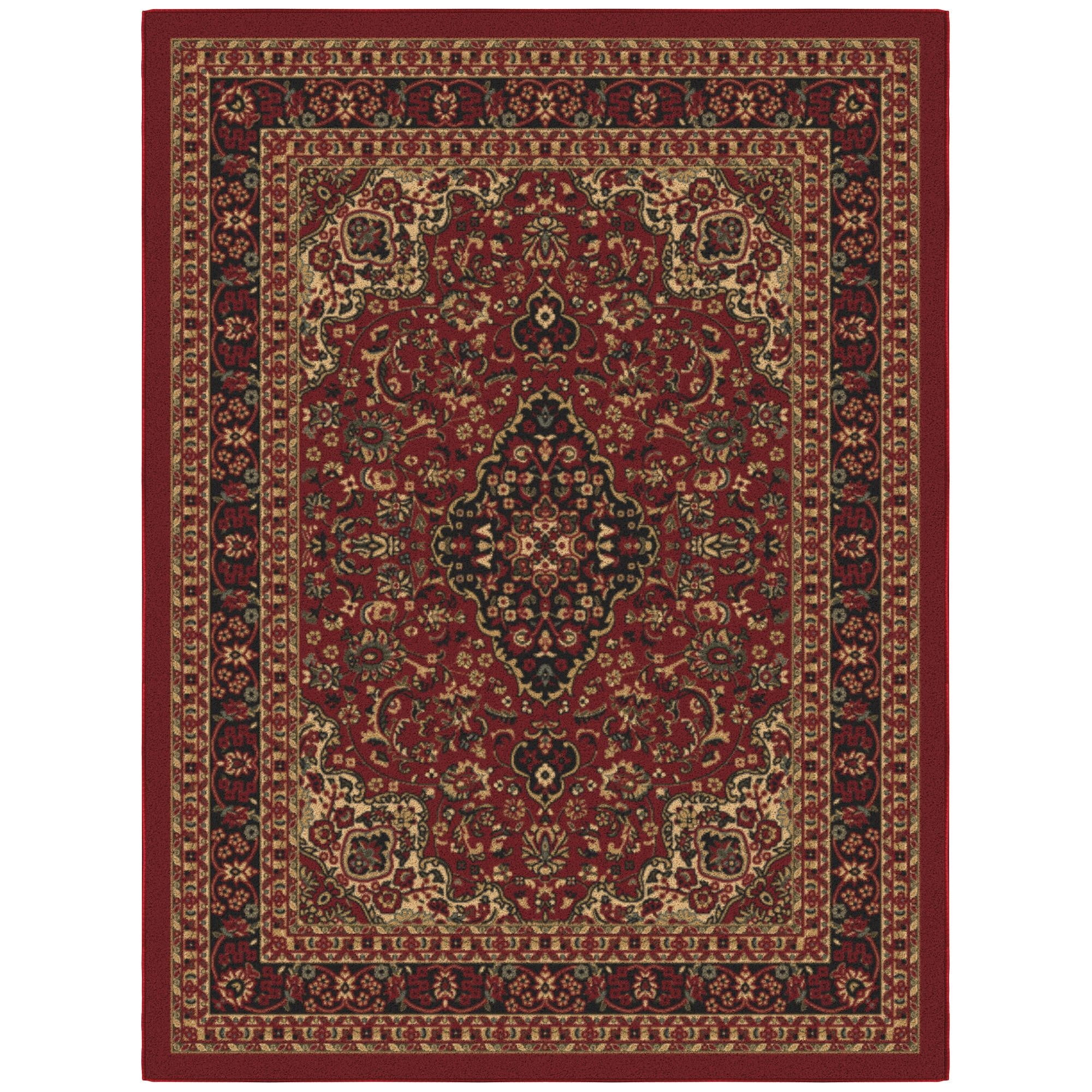 Red Oriental Design Low Pile Non-Slip Area Rug