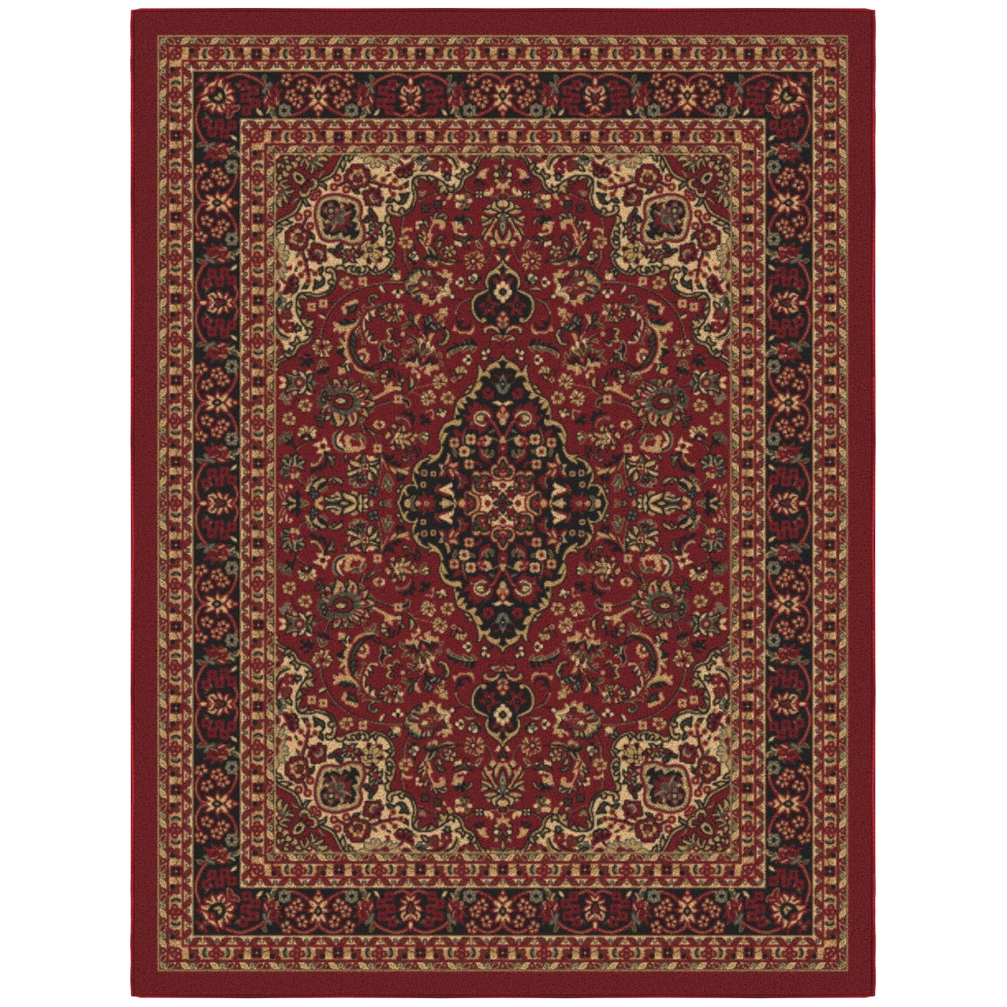 Ottomanson Medallion Area Rug 5' x 6'6" - Non Slip Low Pile Carpet, Red