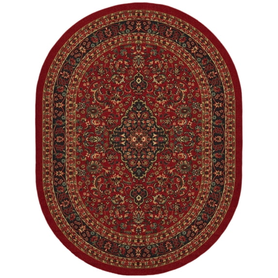 Ottomanson Non-Slip Area Rug for Living Room 5' x 6'6" Oval Durable Low Profile Carpet, Red Oriental