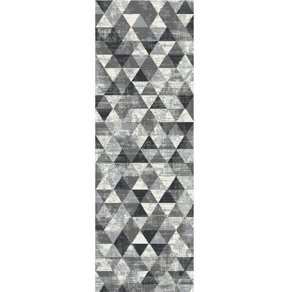 Ottomanson Non-Slip Hallway Runner Rug 20" x 59" Perfect for High Traffic Areas, Gray Triangles