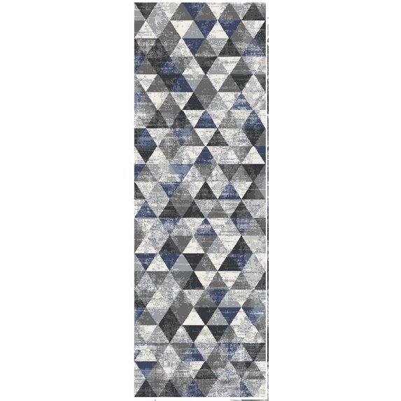 Ottomanson Non-Slip Hallway Runner Rug 20" x 59" Perfect for High Traffic Areas, Navy Triangles