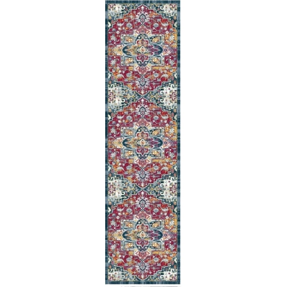 Ottomanson Non-Slip Hallway Runner Rug 2'7" x 9'10" Perfect for High Traffic Areas, Red/Blue Oriental