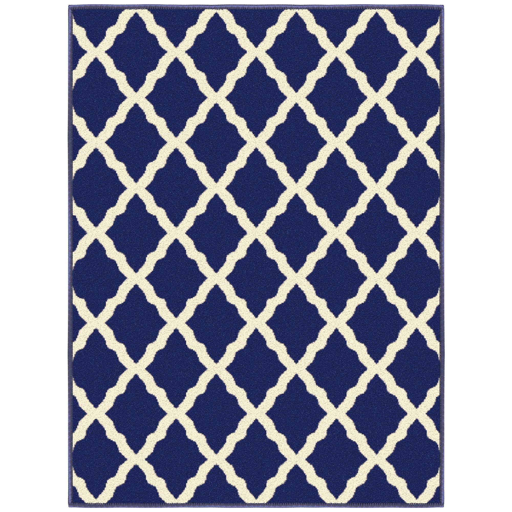 Navy and Ivory Synthetic Trellis Non-Slip Area Rug, 2'3" x 3'