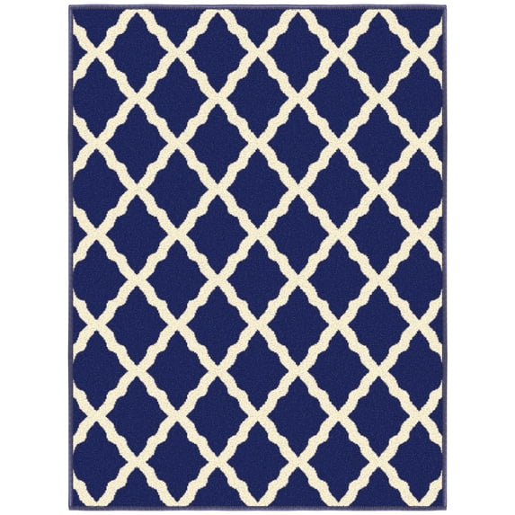Ottomanson Trellis Indoor Doormat 2'3" x 3' - Non Slip Low Pile Area Rug for Entryway, Navy