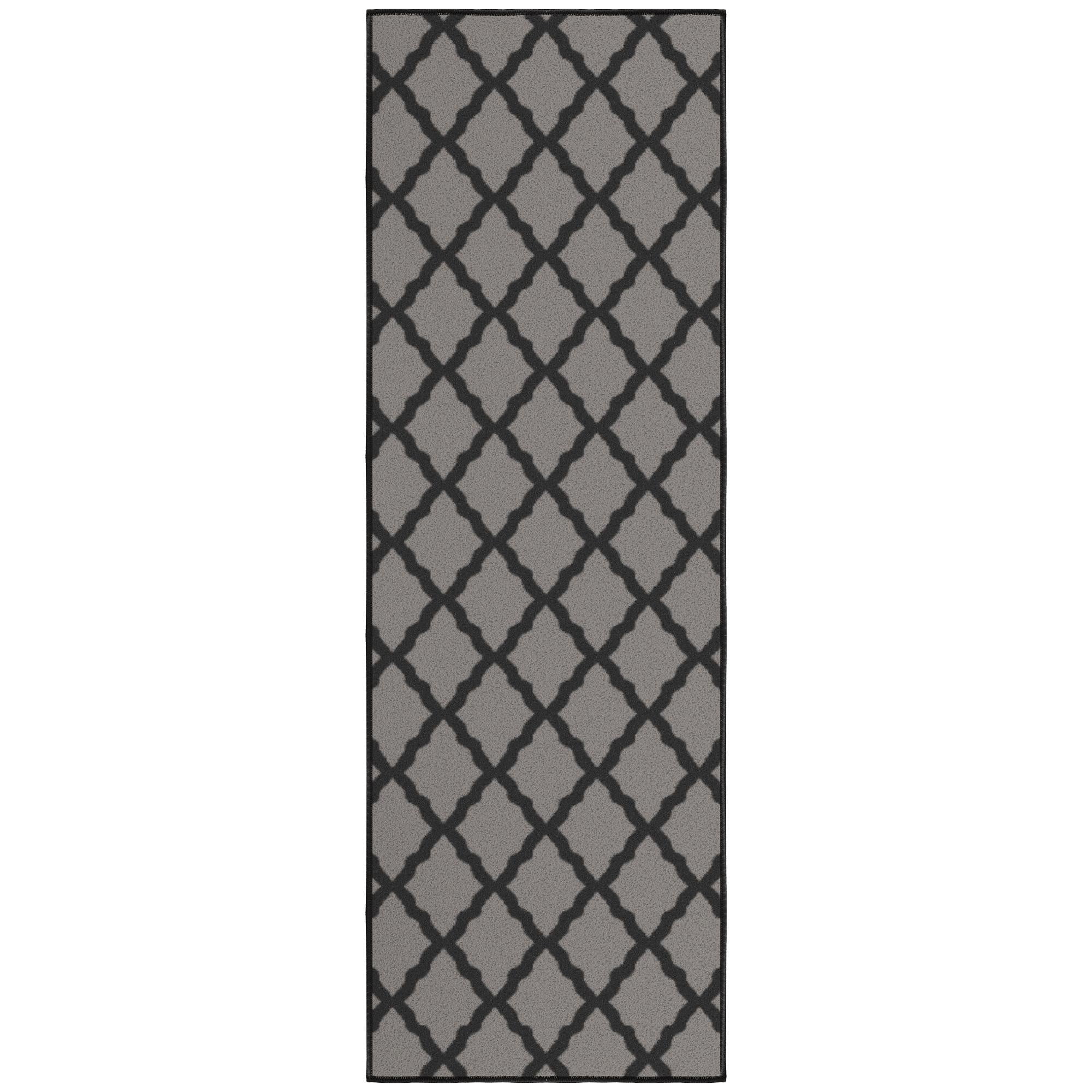 Ottomanson Trellis Bathroom Runner Rug 20" x 59" - Non Slip Low Pile Carpet, Dark Gray