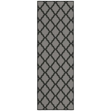 Ottomanson Non-Slip Rubberback Moroccan Trellis 2x5 Runner Rug For Bedroom, 20" x 59", Dark Gray