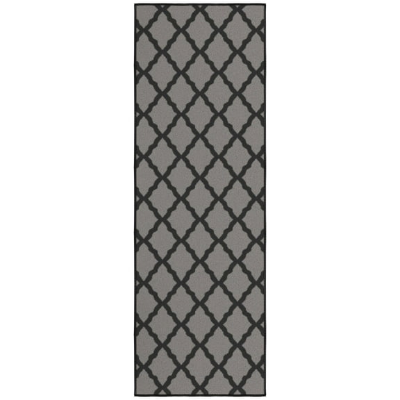 Ottomanson Non-Slip Hallway Runner Rug 20" x 59" Perfect for High Traffic Areas, Dark Gray Trellis