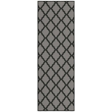 Ottomanson Non-Slip Rubberback Moroccan Trellis 2x5 Runner Rug For Bedroom, 20" x 59", Dark Gray