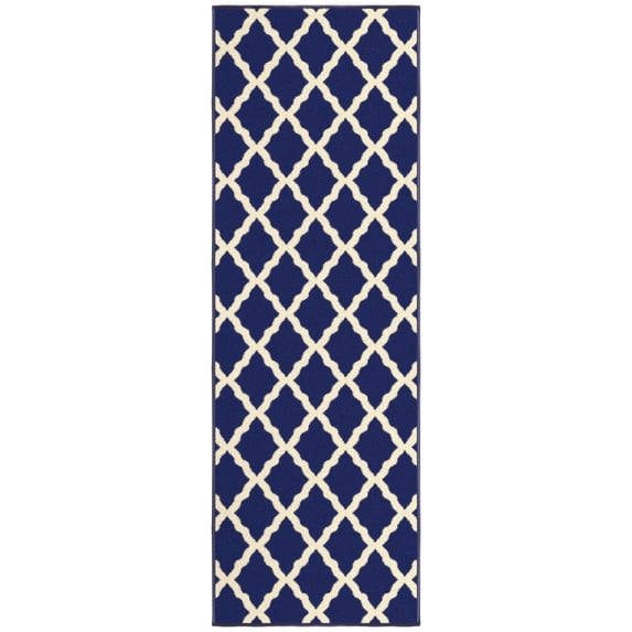 Ottomanson Non-Slip Hallway Runner Rug 20" x 59" Perfect for High Traffic Areas, Navy Trellis