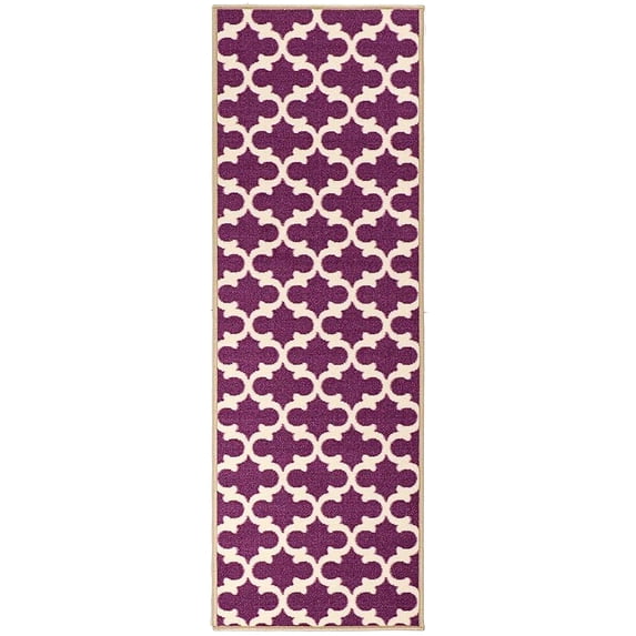 Ottomanson Non-Slip Hallway Runner Rug 20" x 59" Perfect for High Traffic Areas, Purple Trellis