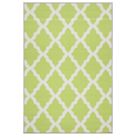 Ottomanson Non-Slip Area Rug for Living Room 3'3" x 5' Durable Low Profile Carpet, Green Trellis