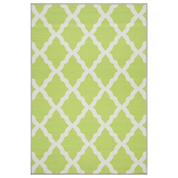 Ottomanson Non-Slip Area Rug for Living Room 3'3" x 5' Durable Low Profile Carpet, Green Trellis