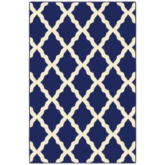 Ottomanson Trellis Area Rug 3'3" x 5' - Non Slip Low Pile Carpet, Navy