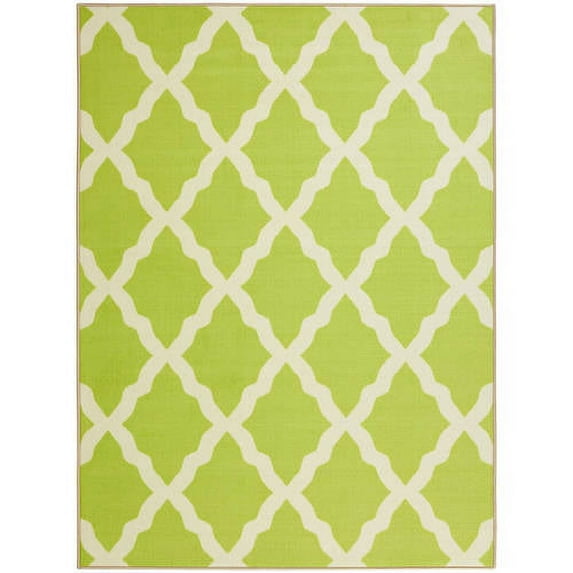 Ottomanson Non-Slip Area Rug for Living Room 5' x 6'6" Durable Low Profile Carpet, Green Trellis
