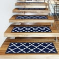 thumbnail image 1 of Ottomanson Non-Slip Rubberback Moroccan Trellis 8.5" x 26" Indoor Stair Treads, 7 Pack, Navy, 1 of 12