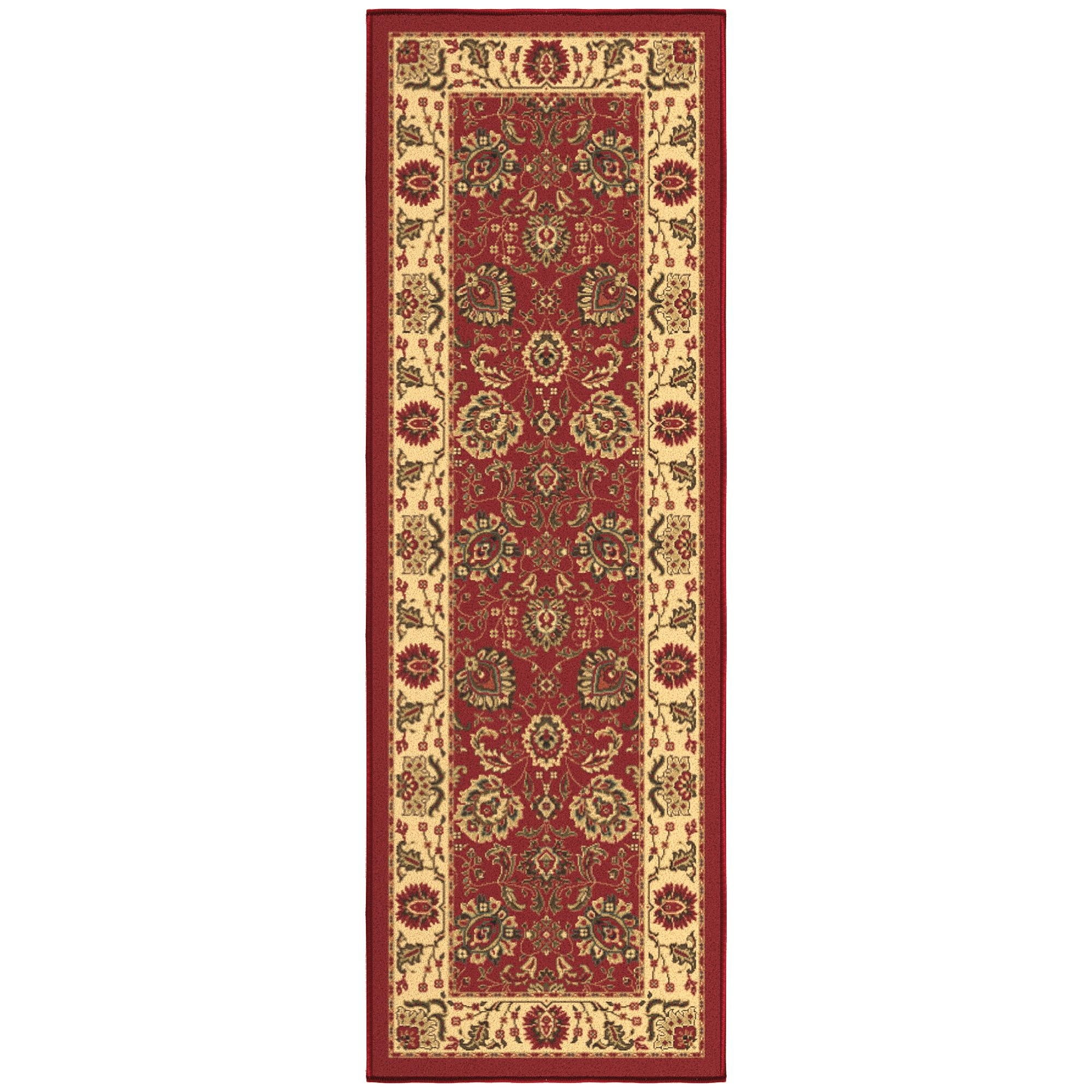 Ottomanson Red and Beige Synthetic Oriental Runner Rug, 20" x 59"