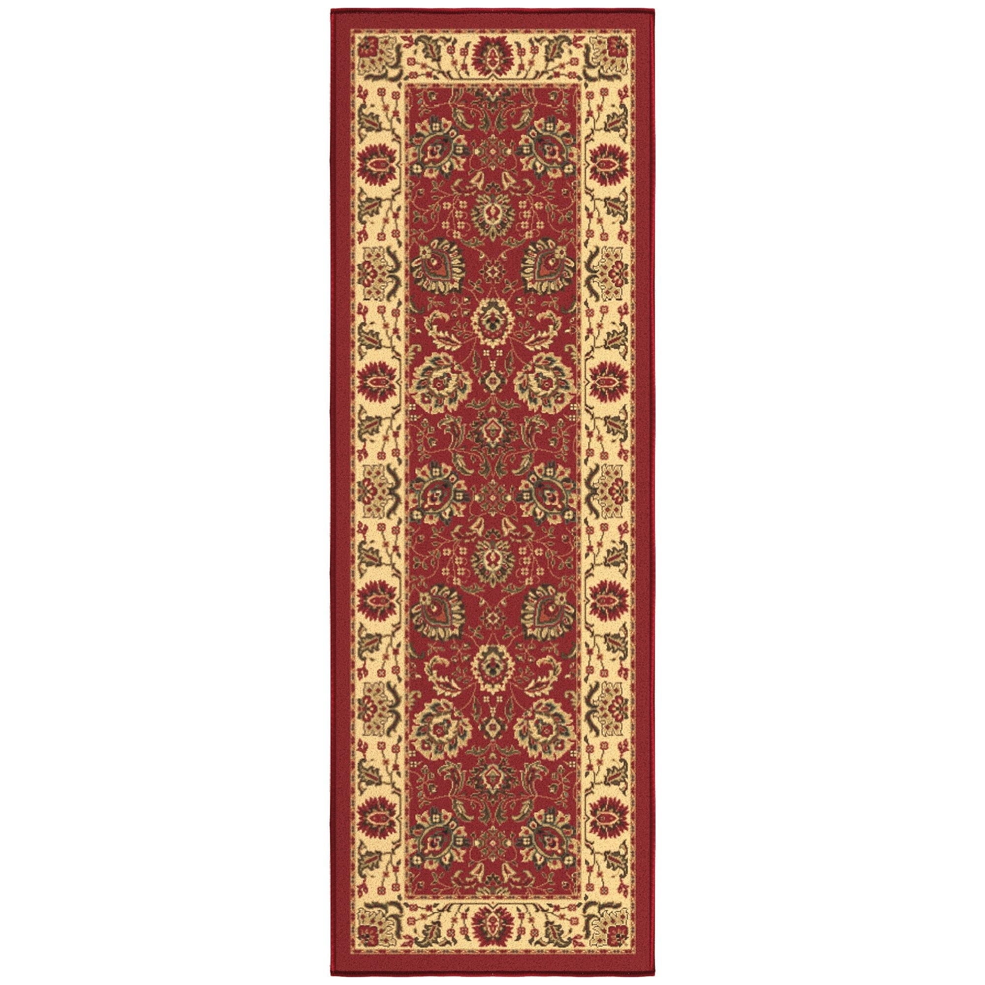 Ottomanson Floral Bathroom Runner Rug 20" x 53" - Non Slip Low Pile Carpet, Red
