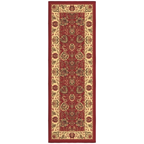 Ottomanson Floral Bathroom Runner Rug 20" x 53" - Non Slip Low Pile Carpet, Red