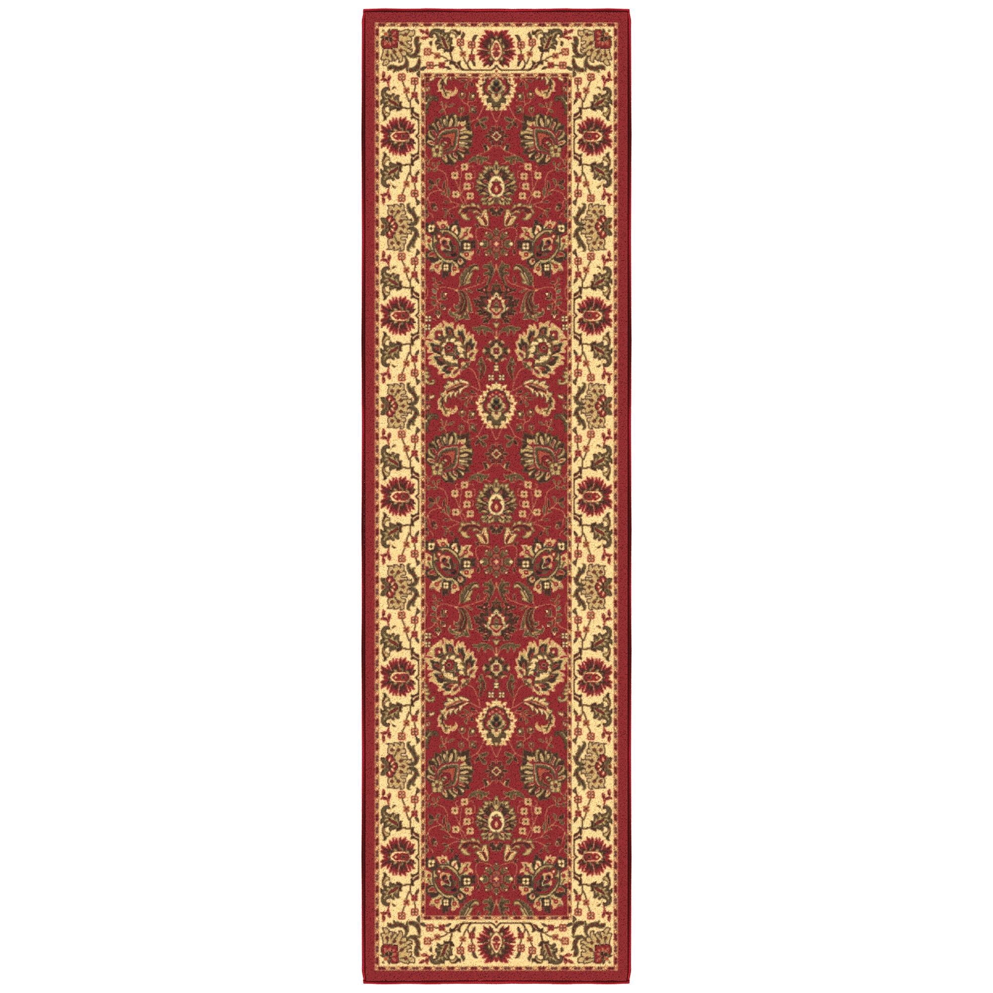 Ottomanson Floral Kitchen Runner Rug 1'10" x 6' - Non Slip Low Pile Carpet, Red