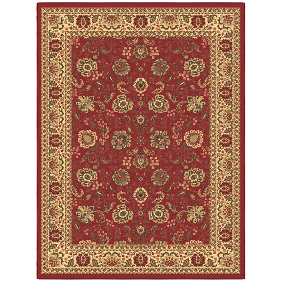 Ottomanson Floral Area Rug 5' x 6'6" - Non Slip Low Pile Carpet, Red