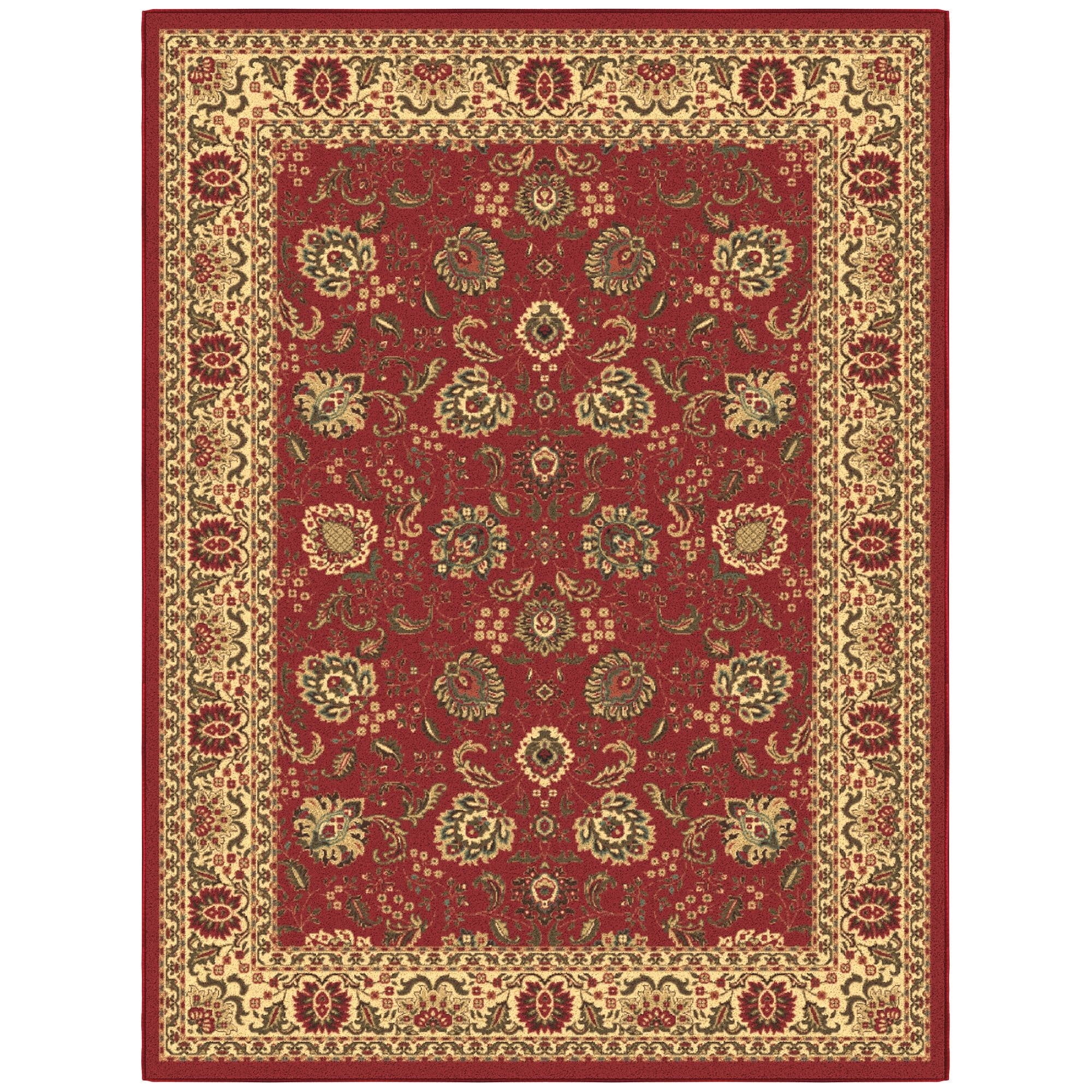 Ottomanson Floral Area Rug 5' x 6'6" - Non Slip Low Pile Carpet, Red