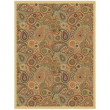 Ottomanson Non-Slip Rubberback Paisley 5x7 Indoor Area Rug, 5' x 6'6", Beige