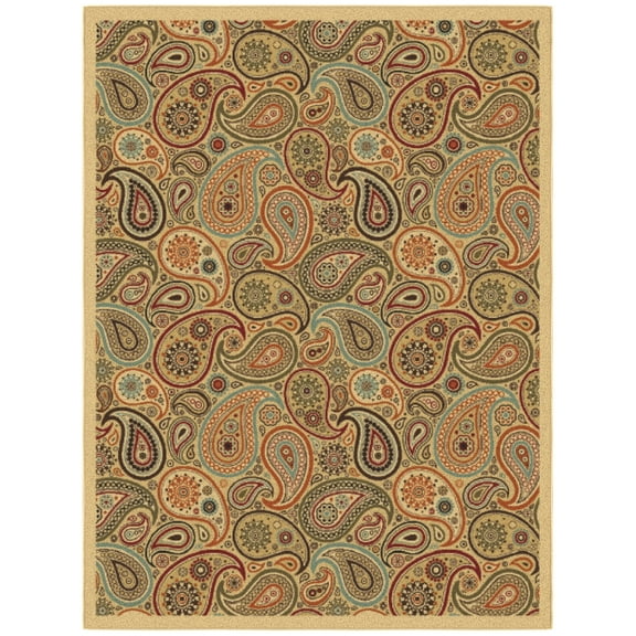 Ottomanson Non-Slip Area Rug for Living Room 5' x 6'6" Durable Low Profile Carpet, Beige Paisley