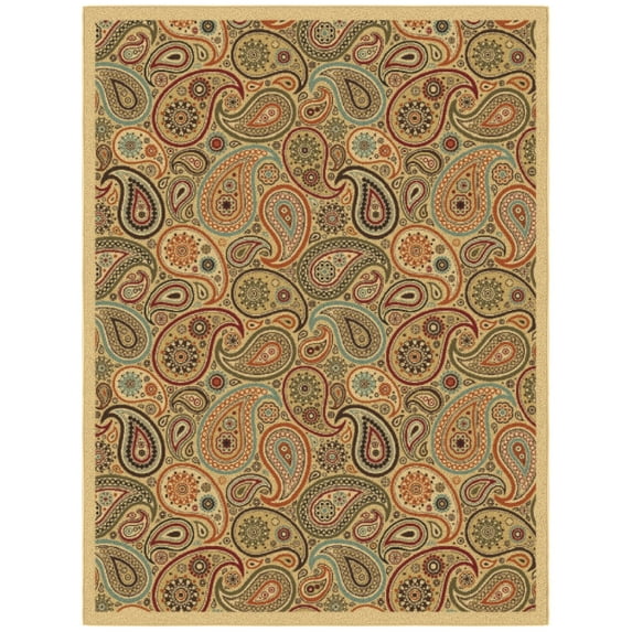 Ottomanson Paisley Area Rug 5' x 6'6" - Non Slip Low Pile Carpet, Beige