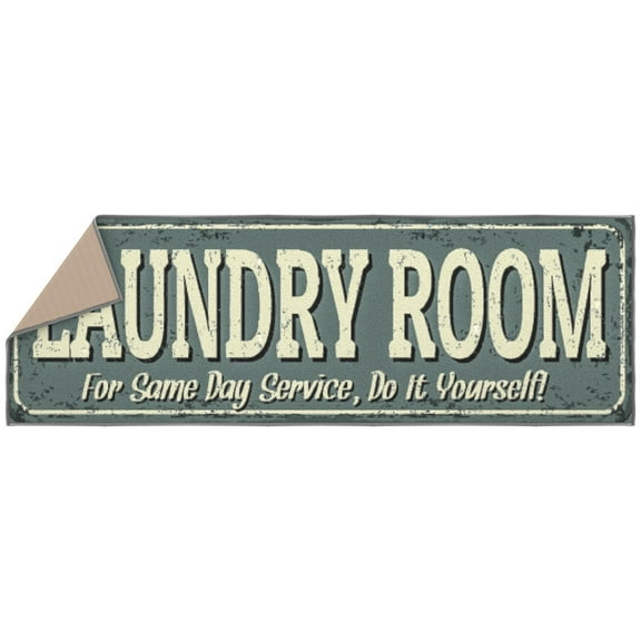 Ottomanson Non-Slip Rubberback Text 2x5 Laundry Room Runner Rug, 20" x 59", Baby Blue