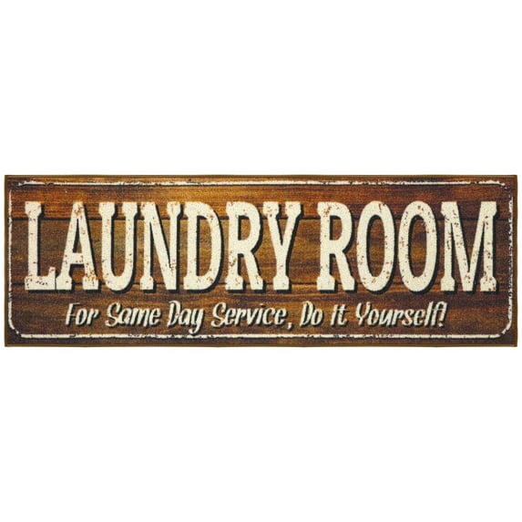 Ottomanson Non-Slip Rubberback Text 2x5 Laundry Room Runner Rug, 20" x 59", Brown