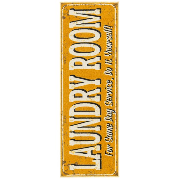 Ottomanson Non-Slip Rubberback Text 2x5 Laundry Room Runner Rug, 20" x 59", Orange